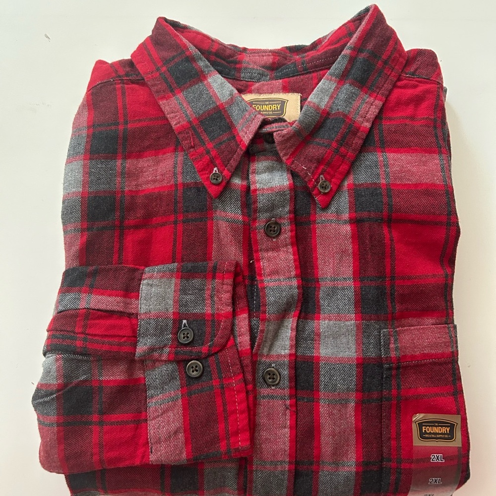 The Foundry Supply Co Red and Black Plaid Casual Shirt